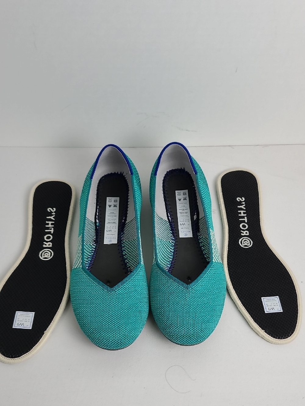 Rothy's The Flat In Calypso Teal Aqua Turquoise Round Toe Slip In Ballet Shoe - Picture 9 of 16